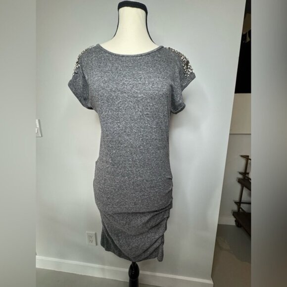 Maje Grey Jersey Dress – Embellished Shoulders, Size 1 - Picture 1 of 9